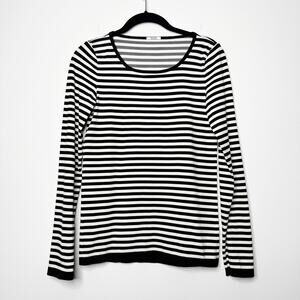 Wolford Striped Long Sleeve Scoop Neck Top Sailor Black White Medium